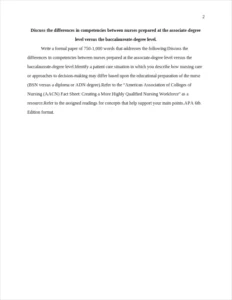 :Discuss the differences in competencies between nurses prepared at the associate-degree level versus the baccalaureate-degree level. – page 2